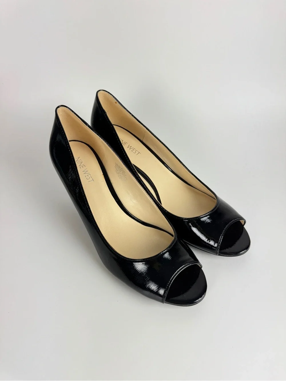 Nine West Black Patent Peep Toe Wedge Pumps